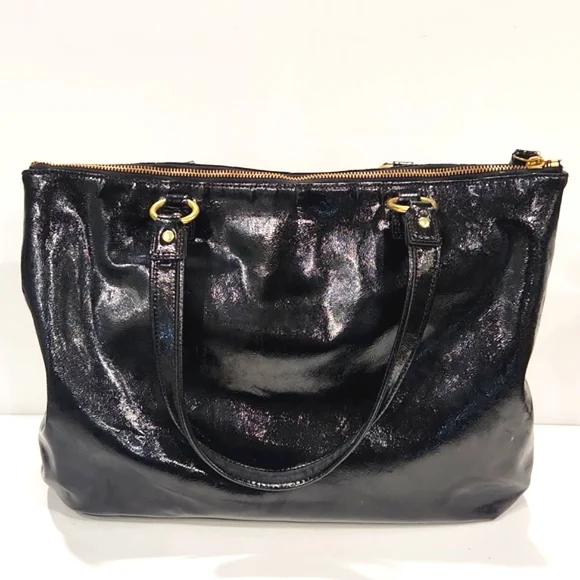 Coach F-20004 Daisy Liquid Gloss Black Patent Leather Shoulder Bag Tote Purse - Picture 9 of 16